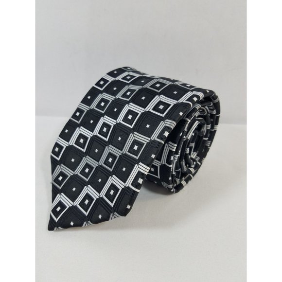 Croft & Barrow Men's Neck tie Silk black gray squares silver Handmade 60" X 3.25 - Picture 5 of 6